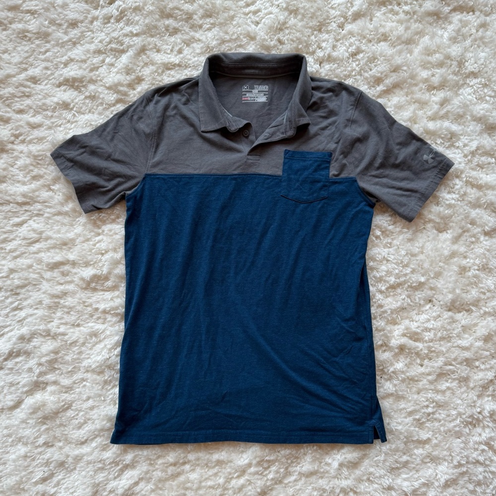 Under Armour grey and blue polo shirt boys size XL